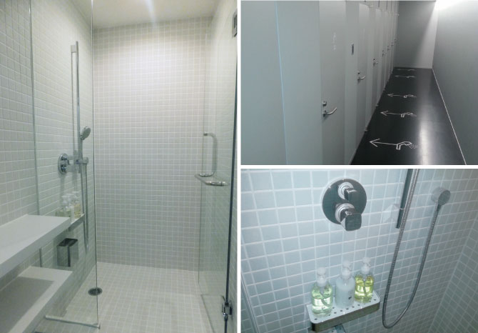 The showers are clean and built for both tall and shorter people. Washing products are provided by the hotel.